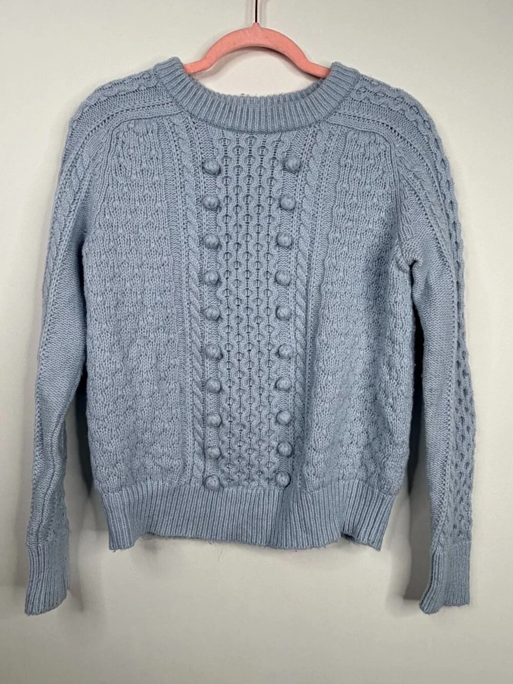 J. Crew Popcorn Cable-Knit Sweater Soft Blue Small #A3104
